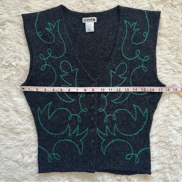 Vintage Sweater Vest InWear Design Kirsten Teisner 100% Shetland Wool Gray M - Picture 9 of 10